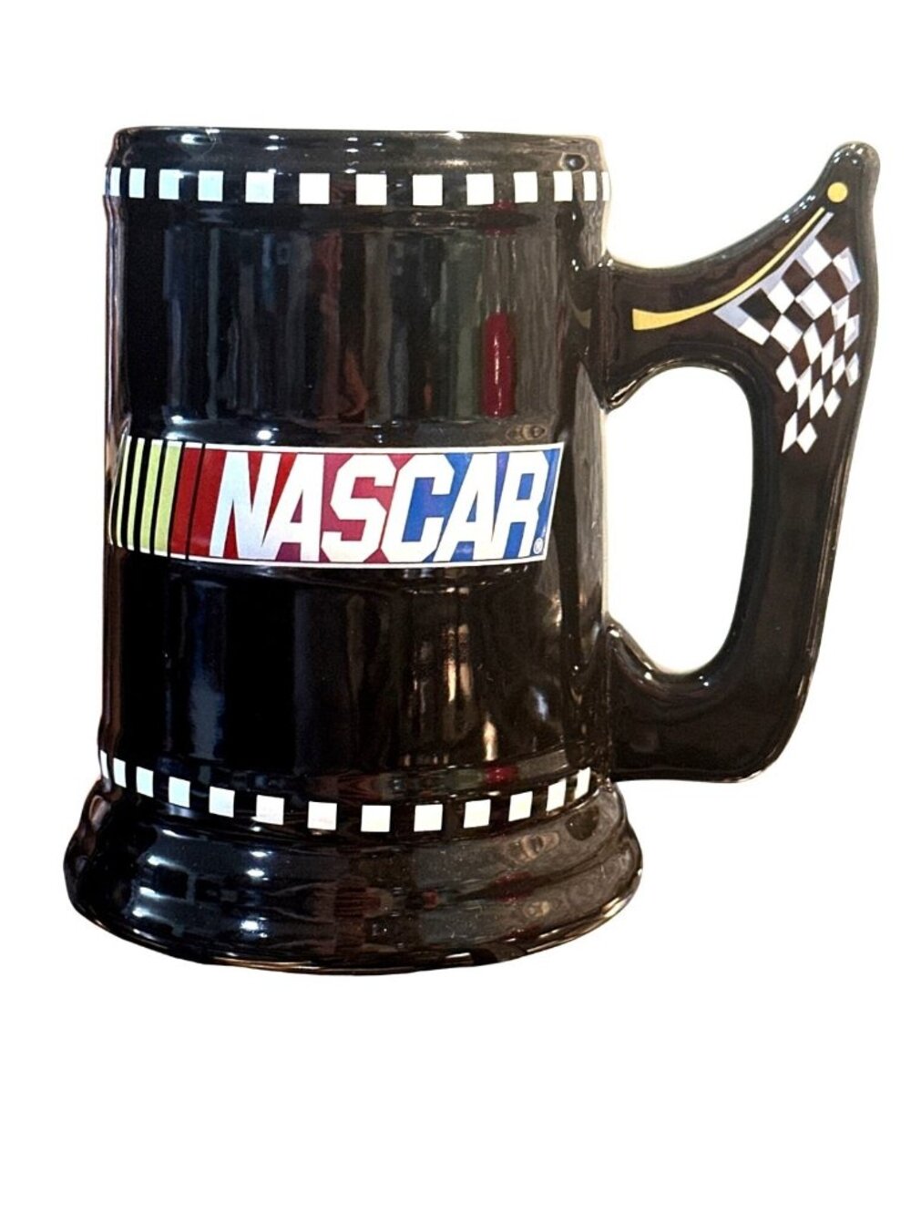 Sherwood Brands 2004 NASCAR Vintage Coffee Mug Checkered Flag Black Ceramic Bold